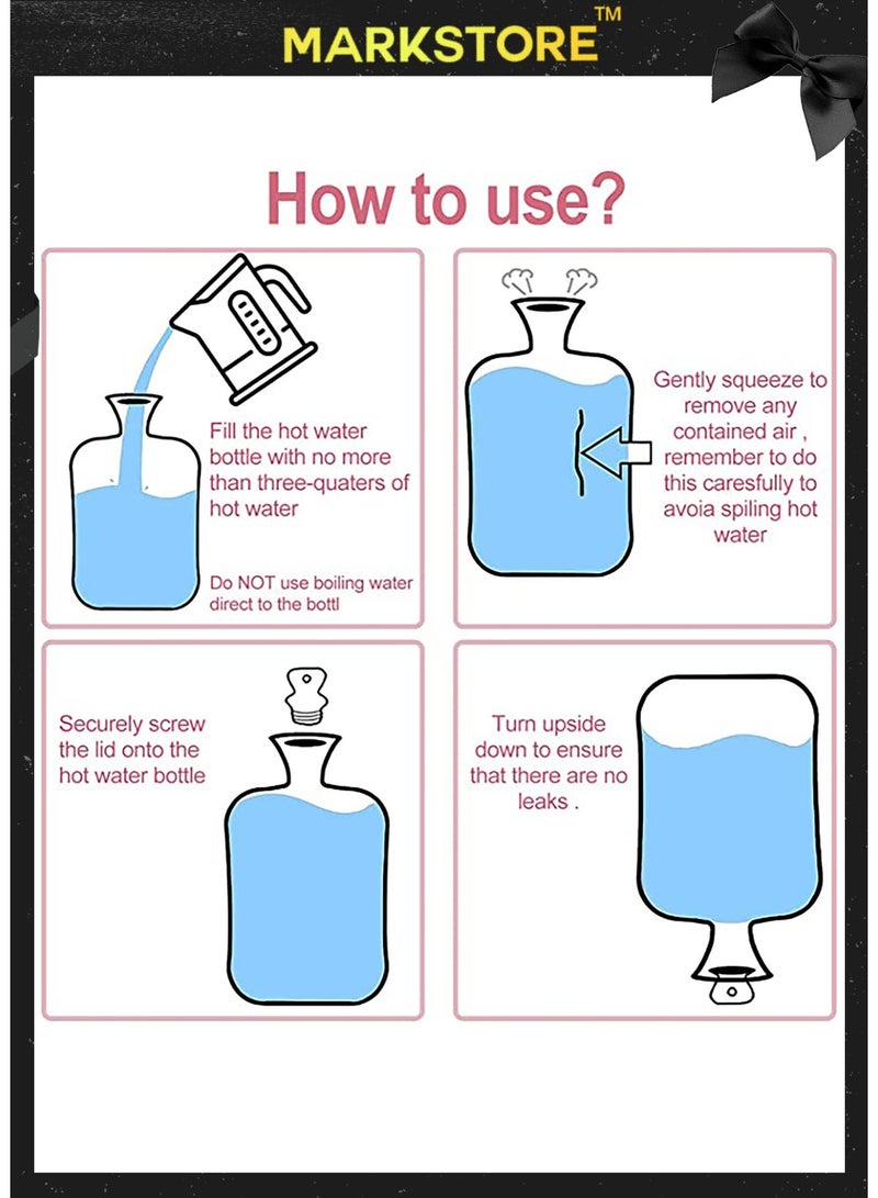 مارك ستور زجاجة ماء ساخن مع غطاء ناعم 2 لتر، كيس ماء ساخن مطاطي كلاسيكي للتشنجات والرقبة وتخفيف آلام الكتفين، حزمة باردة ساخنة للعلاج الساخن والبارد وتدفئة القدمين - Image 5